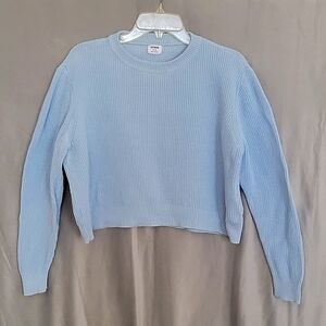 Women's Crew Neck Long Sleeves Sweater, Size M, Cropped Length, Colorv Sky Blue